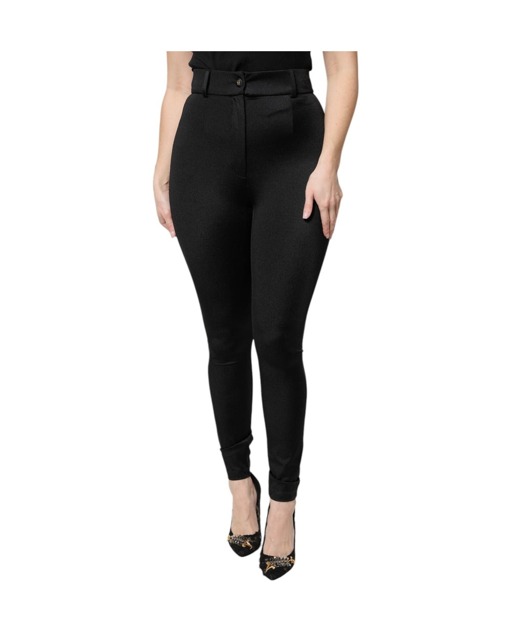 Dolce & Gabbana Black Nylon High Waist Slim Fit Pants