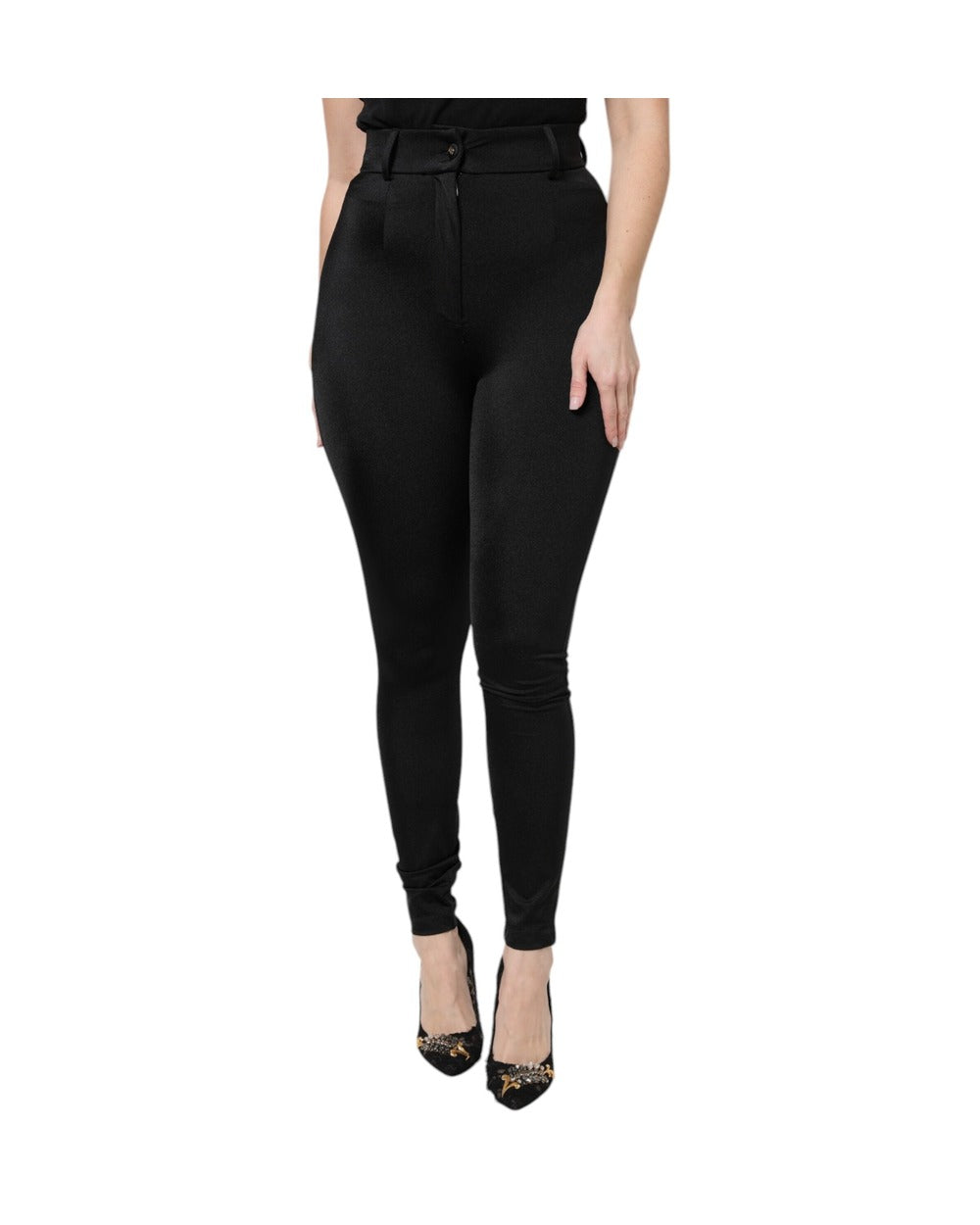 Dolce & Gabbana Black Nylon High Waist Slim Fit Pants