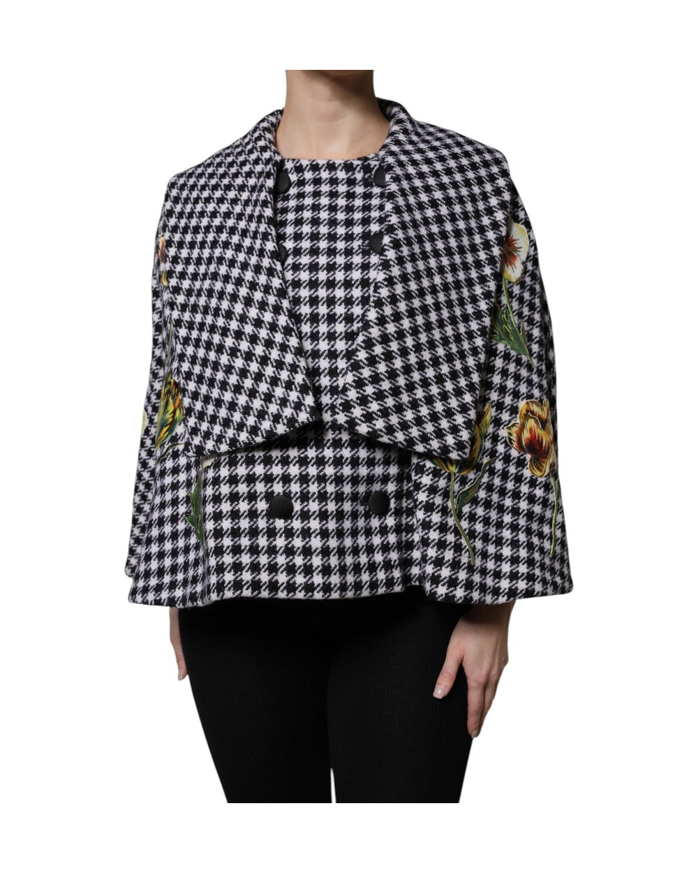 Dolce & Gabbana Black White Monochrome Patterned Floral Cape Jacket