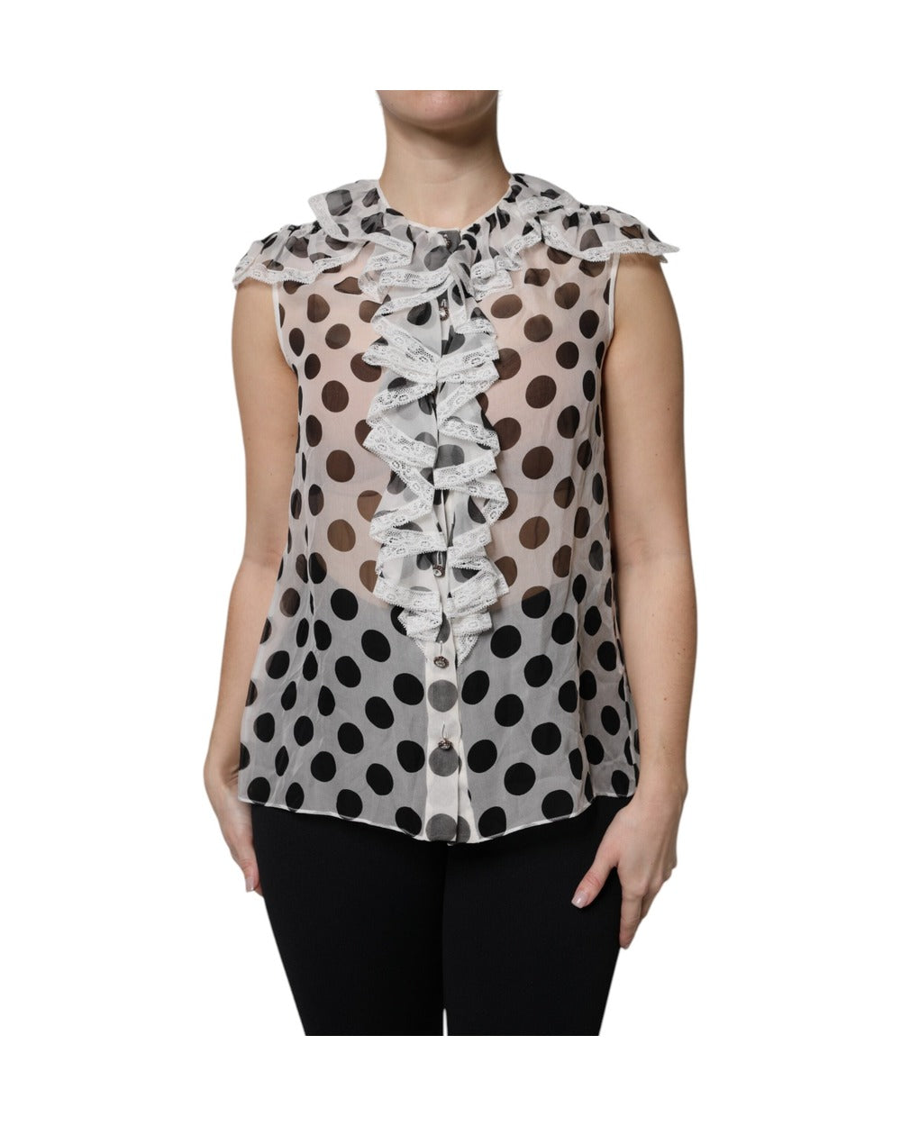 Dolce & Gabbana White Black Polka Dot Cotton Sleeveless Top