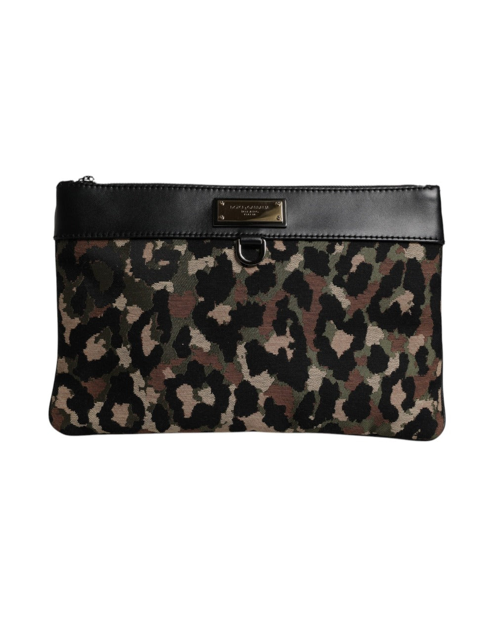 Dolce & Gabbana Multicolor Leopard Jacquard Print Logo Plaque Pouch Bag