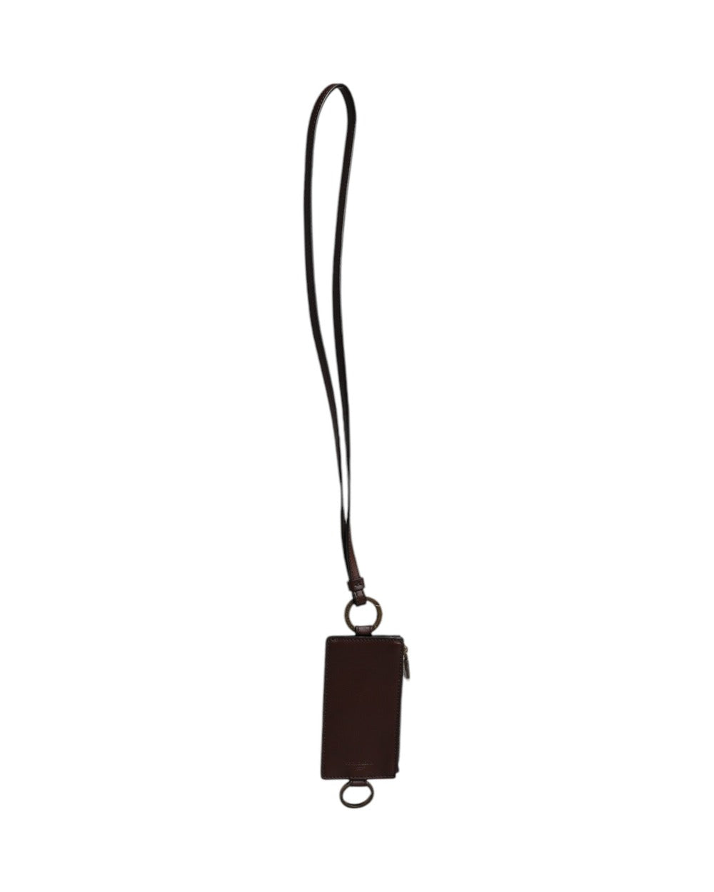 Dolce & Gabbana Brown Calf Leather Lanyard Logo Card Holder Wallet
