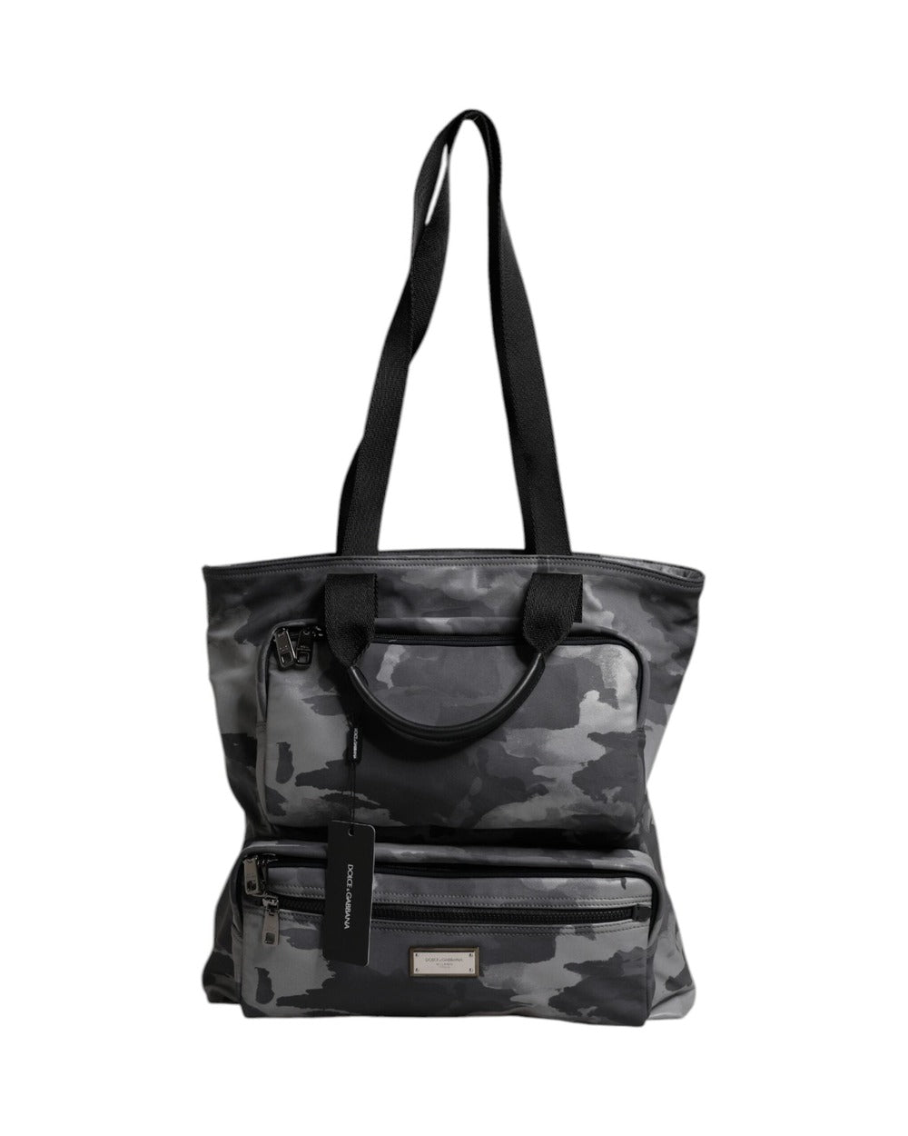 Dolce & Gabbana Gray Camo Cotton Multiple Compartments Tote Bag