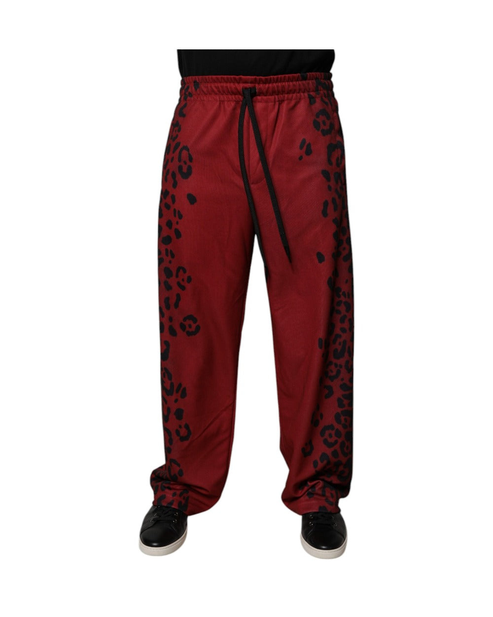 Dolce & Gabbana Red Leopard Print Polyester Men Jogger Pants