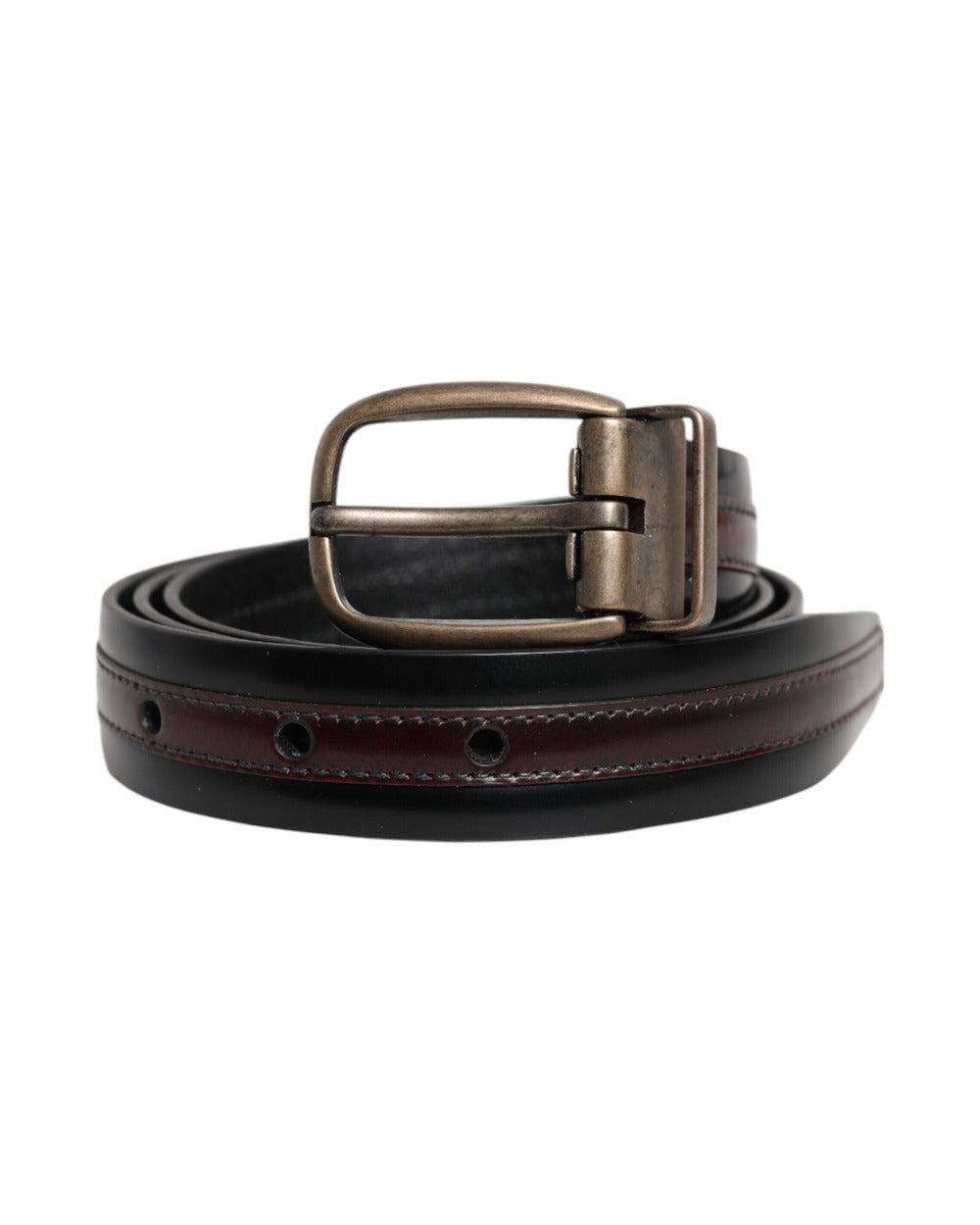 Dolce & Gabbana Black Burgundy Calfskin Metal Logo Buckle Belt