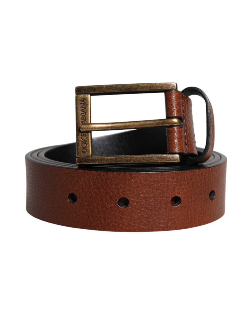 Dolce & Gabbana Brown Calf Leather Classic Metal Buckle Belt