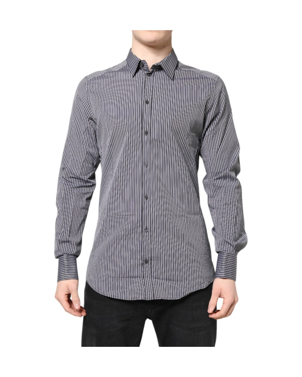 Dolce & Gabbana Black White Striped GOLD Formal Dress Shirt