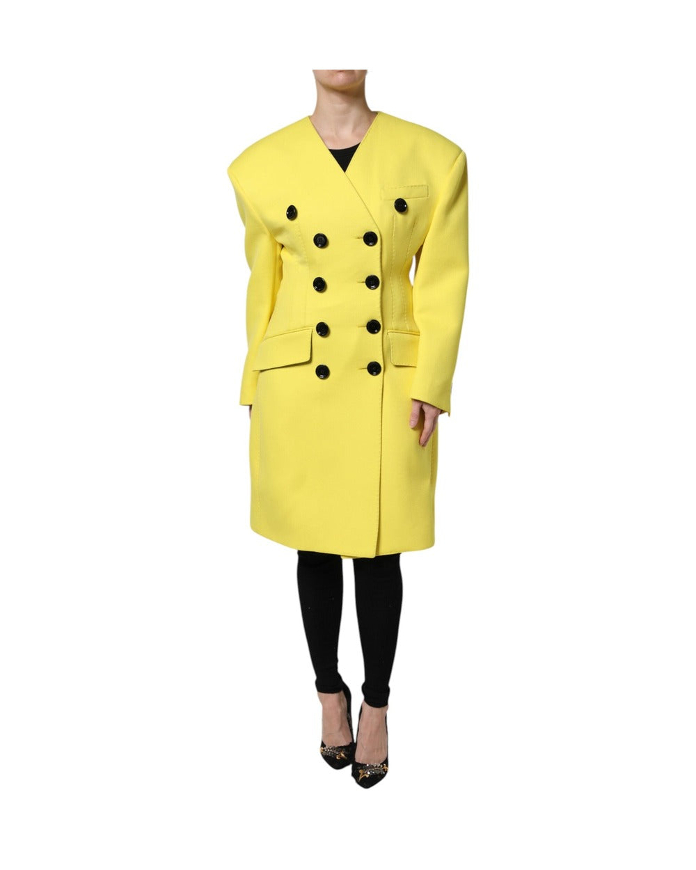 Dolce & Gabbana Yellow Double Breasted Trench Coat Jacket
