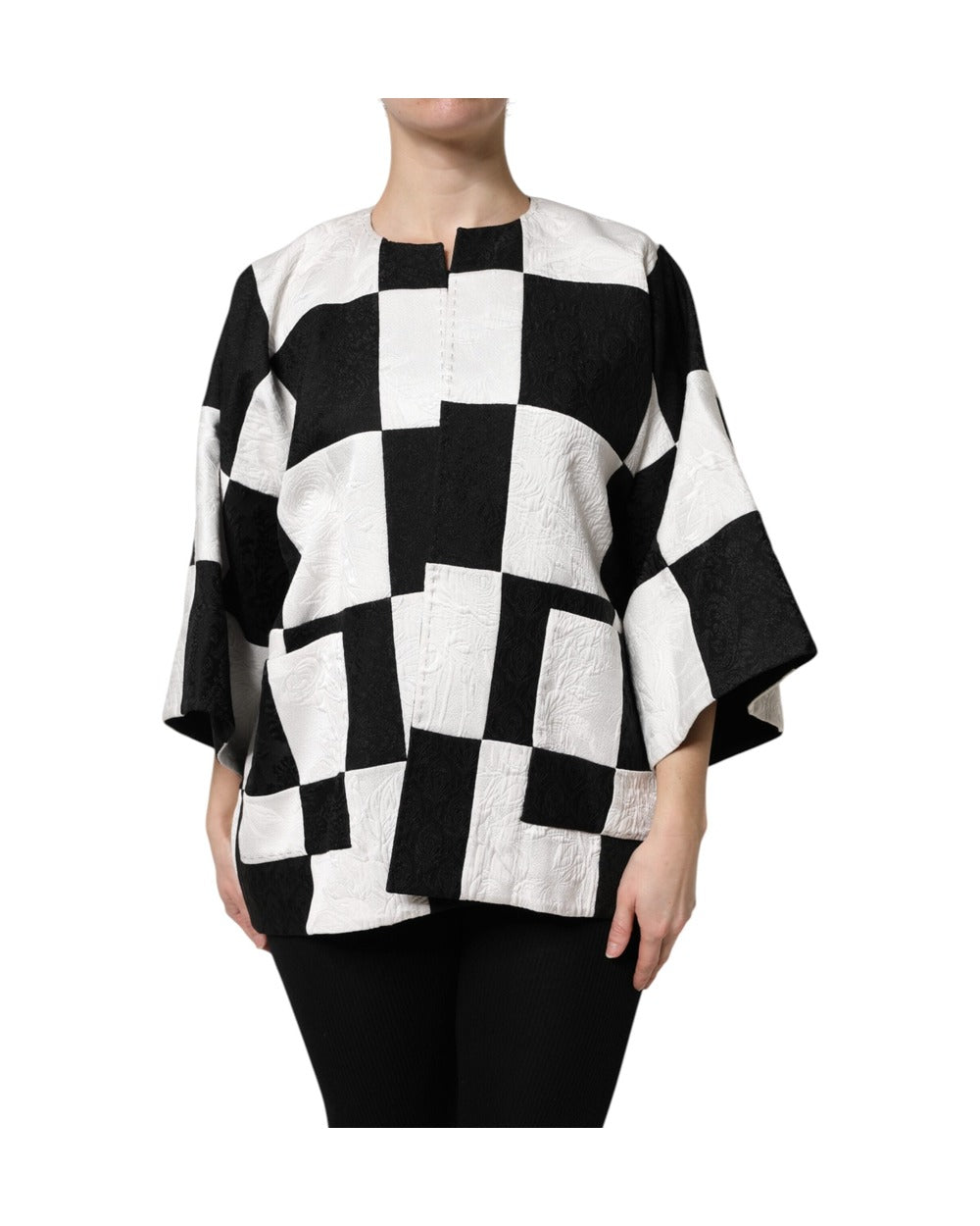 Dolce & Gabbana White Black Patchwork Jacquard Blazer Jacket