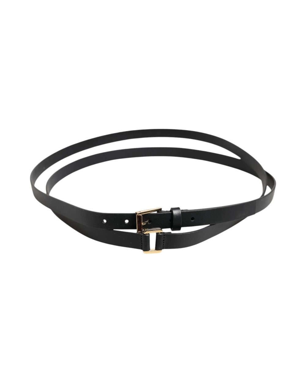 Dolce & Gabbana Black Double Strap Leather Gold Buckle Belt