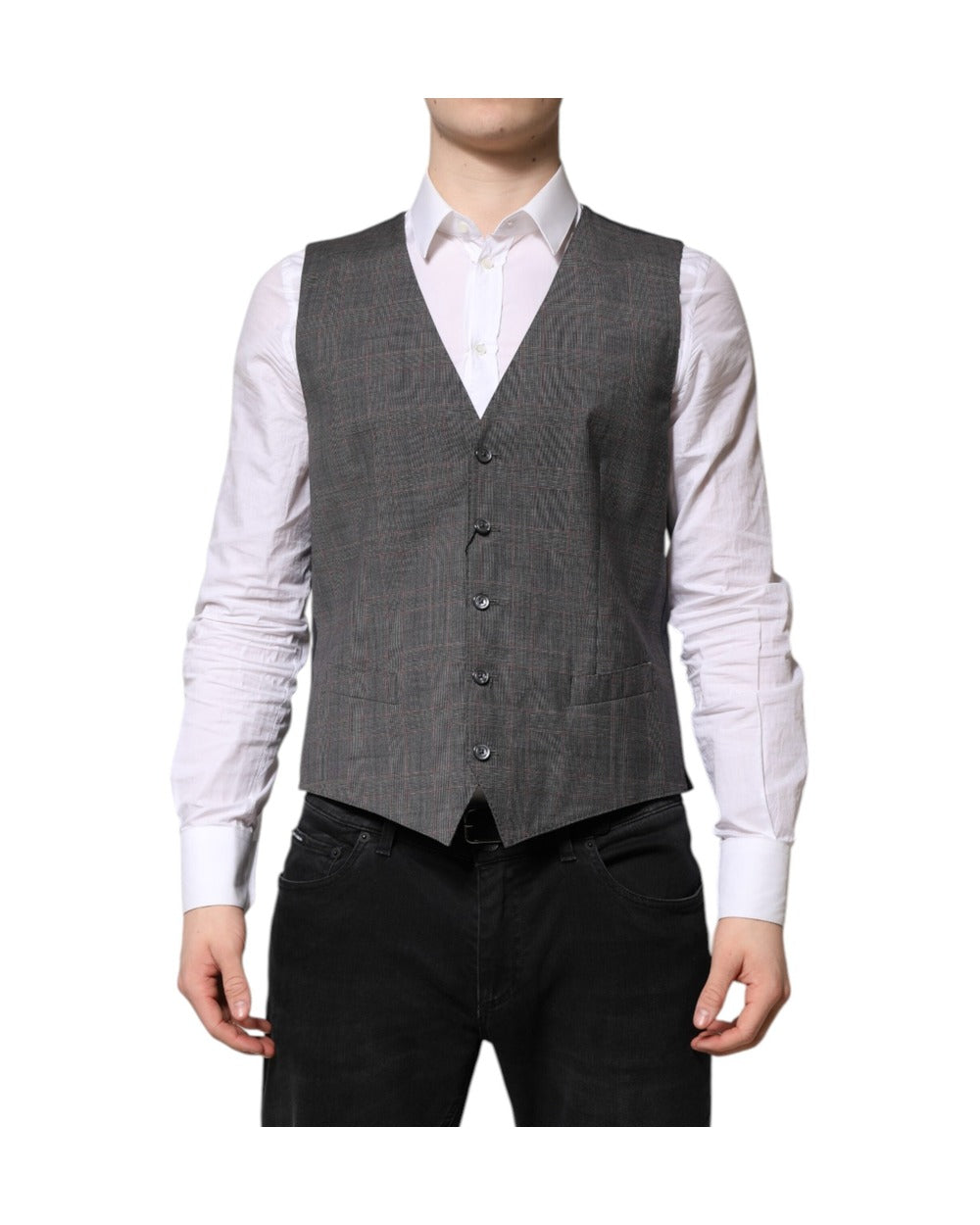 Dolce & Gabbana Gray Plaid Wool Formal Dress Waistcoat Vest