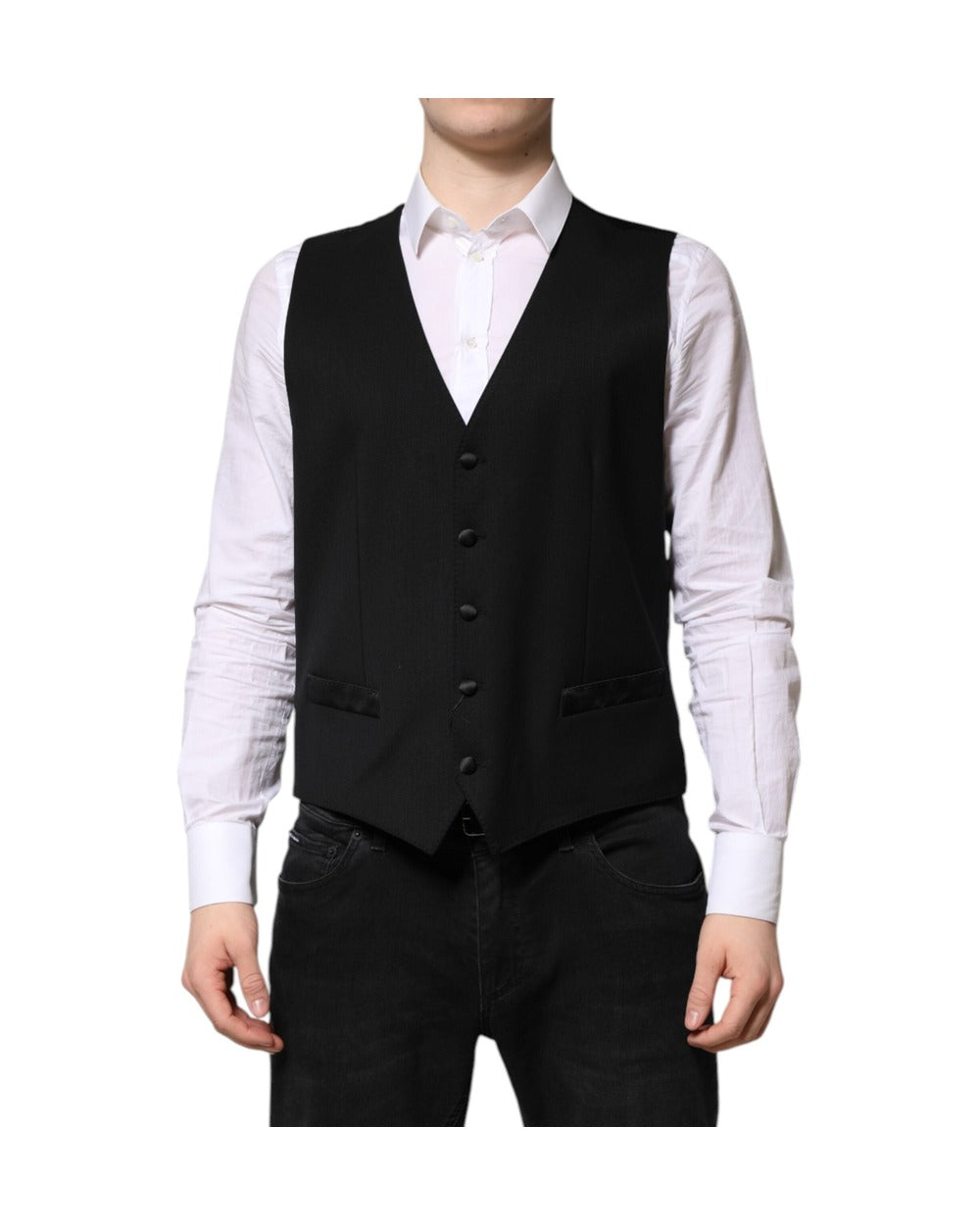 Dolce & Gabbana Black Wool Dress Formal Men Waistcoat Vest