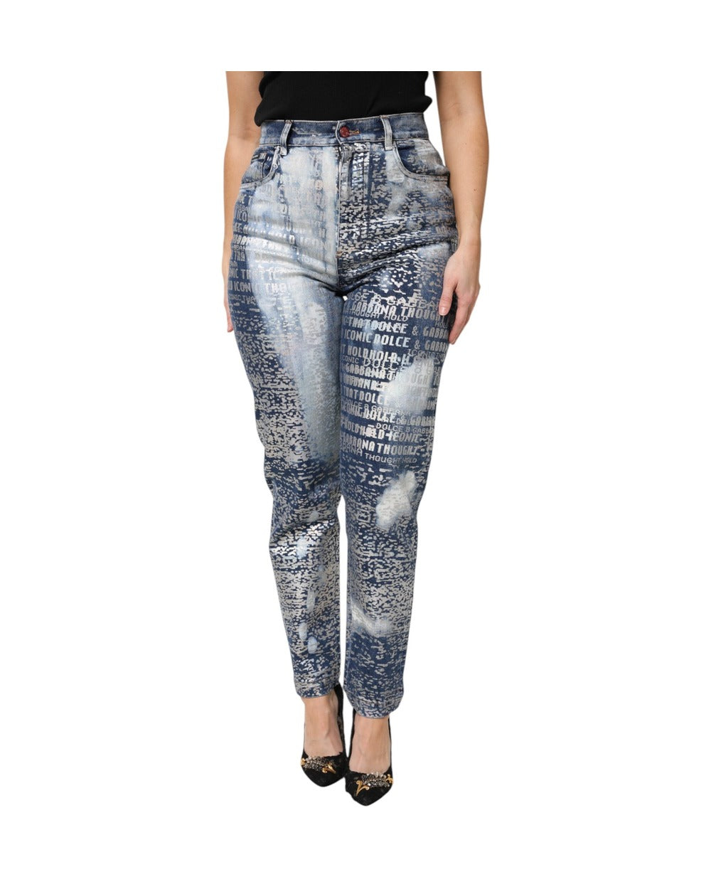 Dolce & Gabbana Blue Washed Print High Waist Denim Jeans