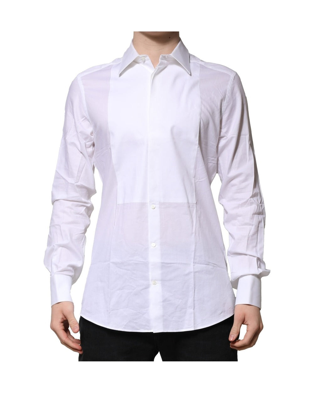 Dolce & Gabbana White Bib Cotton Poplin GOLD Men Formal Shirt
