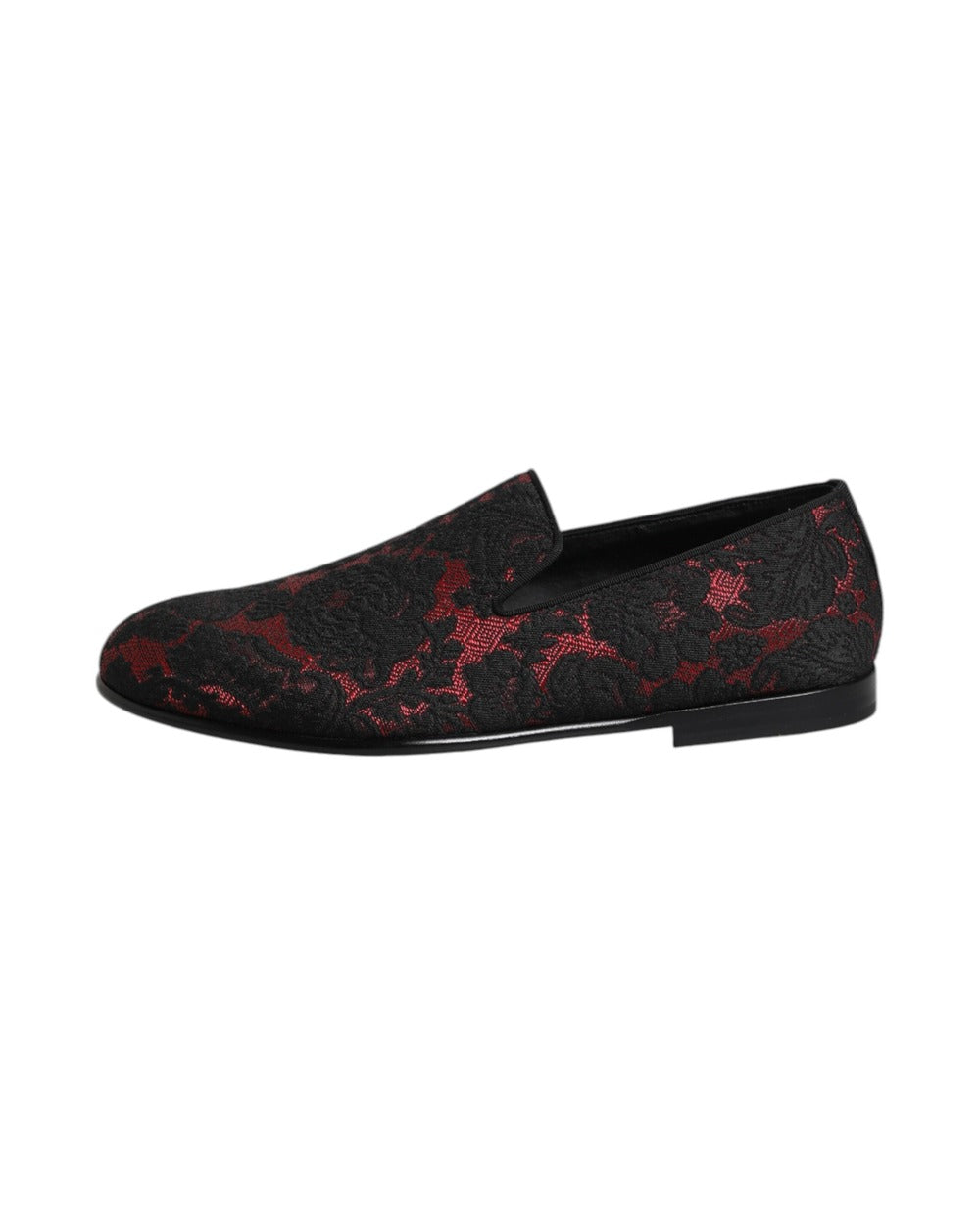 Dolce & Gabbana Red Black Jacquard Slip On Loafers Shoes