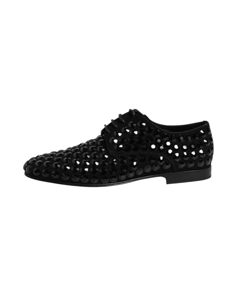 Dolce & Gabbana Black Suede Strass Derby Formal Shoes