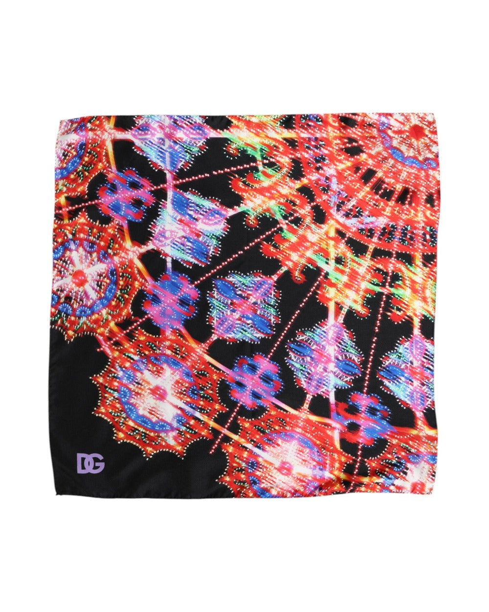 Dolce & Gabbana Black Multicolor Print Square Foulard Scarf