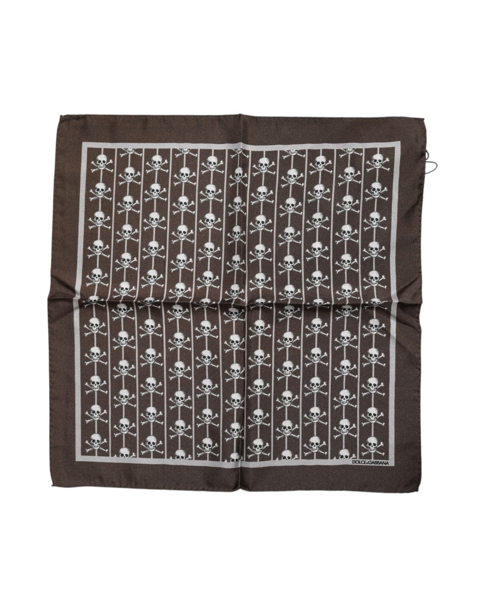 Dolce & Gabbana Brown Skull Silk Square Men Foulard Scarf