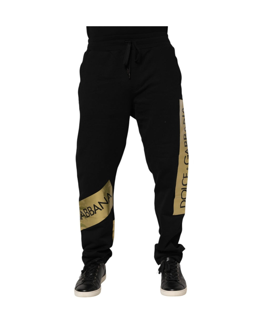 Dolce & Gabbana Black Cotton Logo Tape Men Jogger Pants