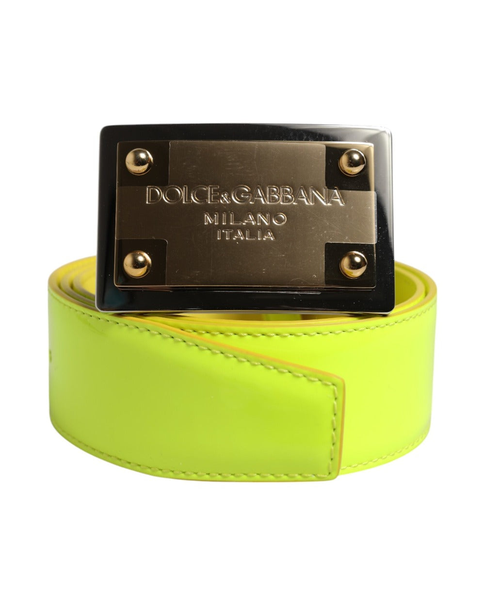 Dolce & Gabbana Yellow Green Classic Metal Logo Buckle Belt