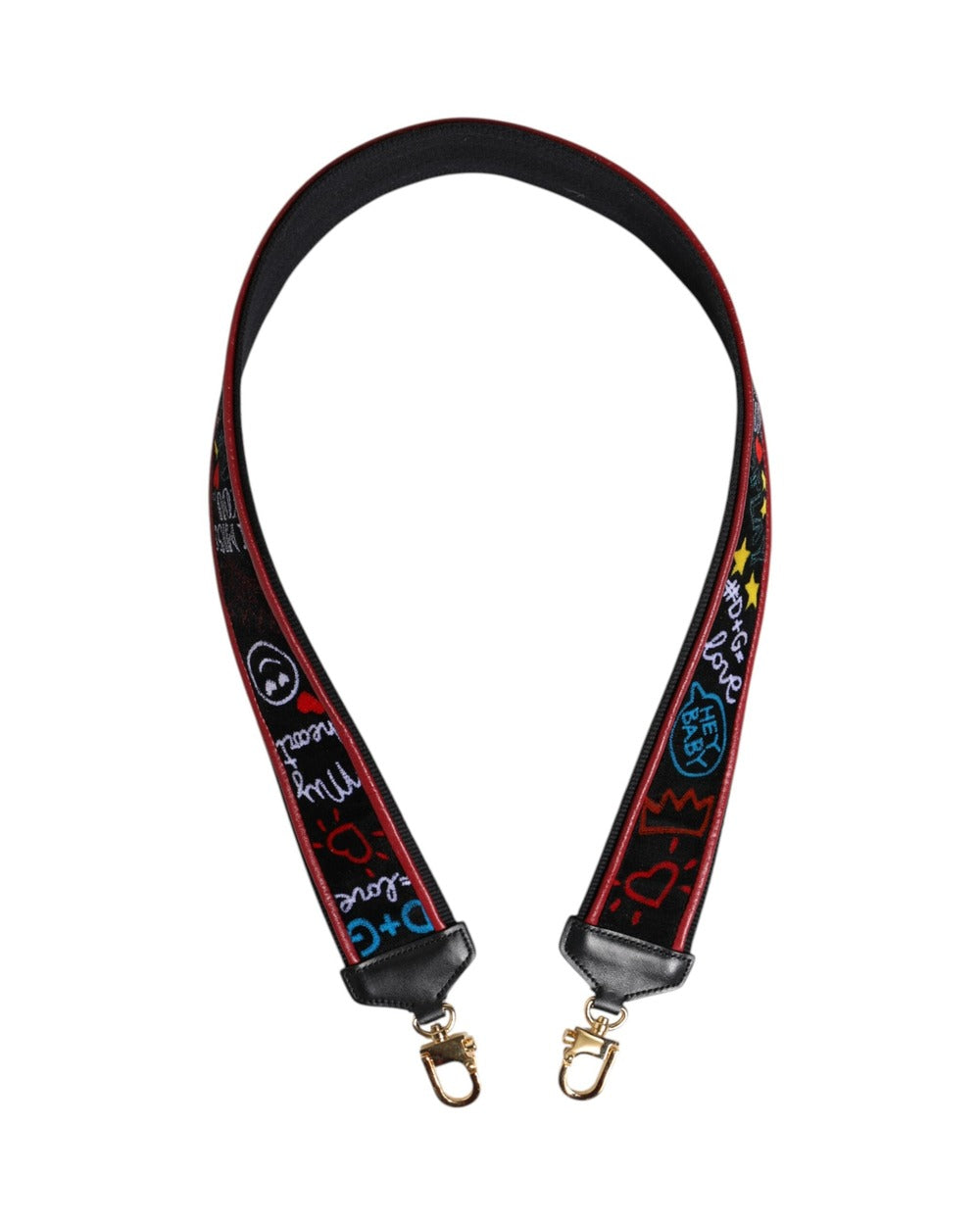 Dolce & Gabbana Black Cotton Printed Women Bag Accessory Shoulder Strap