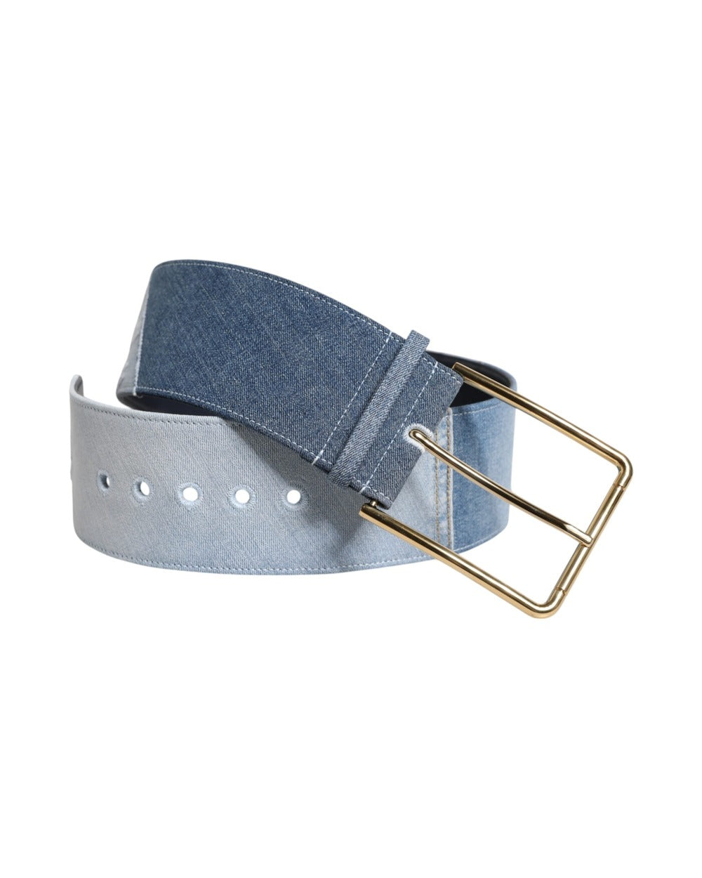 Dolce & Gabbana Two Tone Blue Denim Gold Metal Buckle Belt