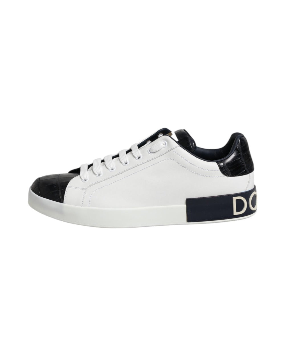 Dolce & Gabbana White Black Leather Portofino Sneaker Shoes