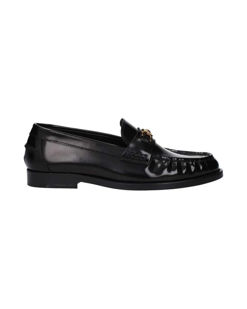 Versace Black Leather Slip-On Loafers