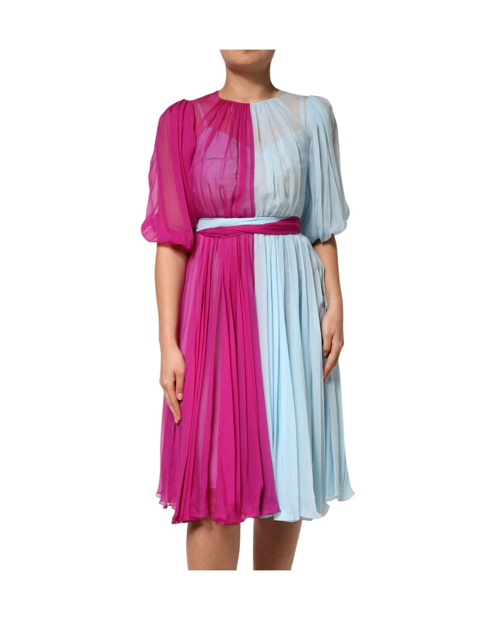 Dolce & Gabbana Fuchsia Light Blue Silk Two Tone Midi Dress
