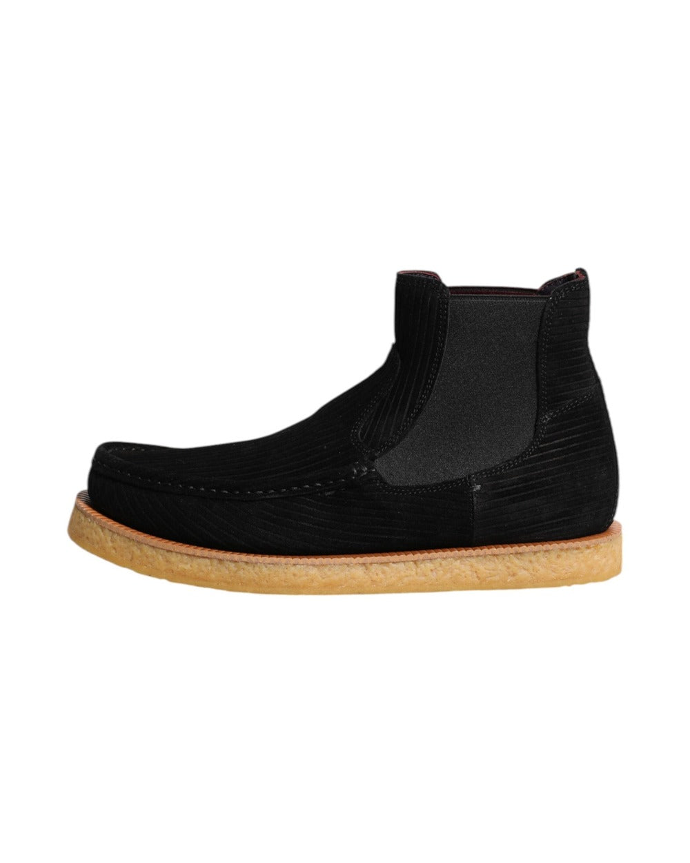 Dolce & Gabbana Black Calf Suede Slip On Ankle Boots Shoes