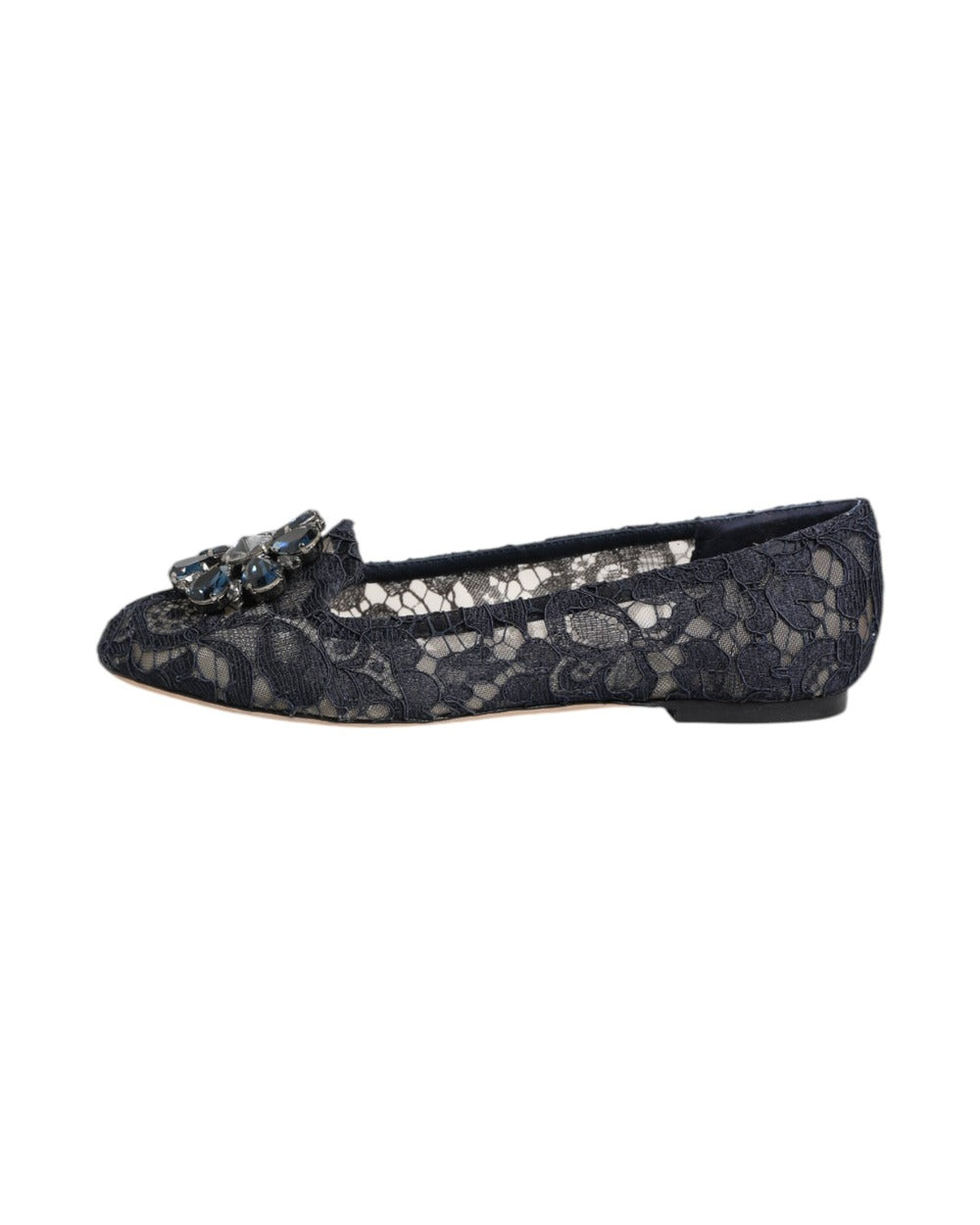 Dolce & Gabbana Blue Taormina Lace Crystals Flats Shoes
