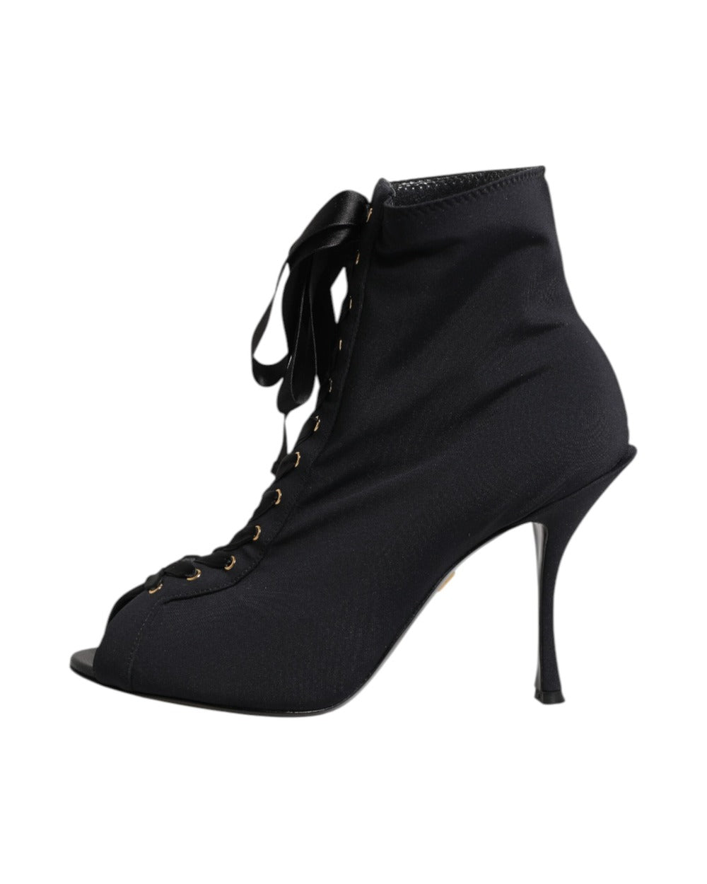 Dolce & Gabbana Black Stiletto Heels Lace Up Boots Shoes