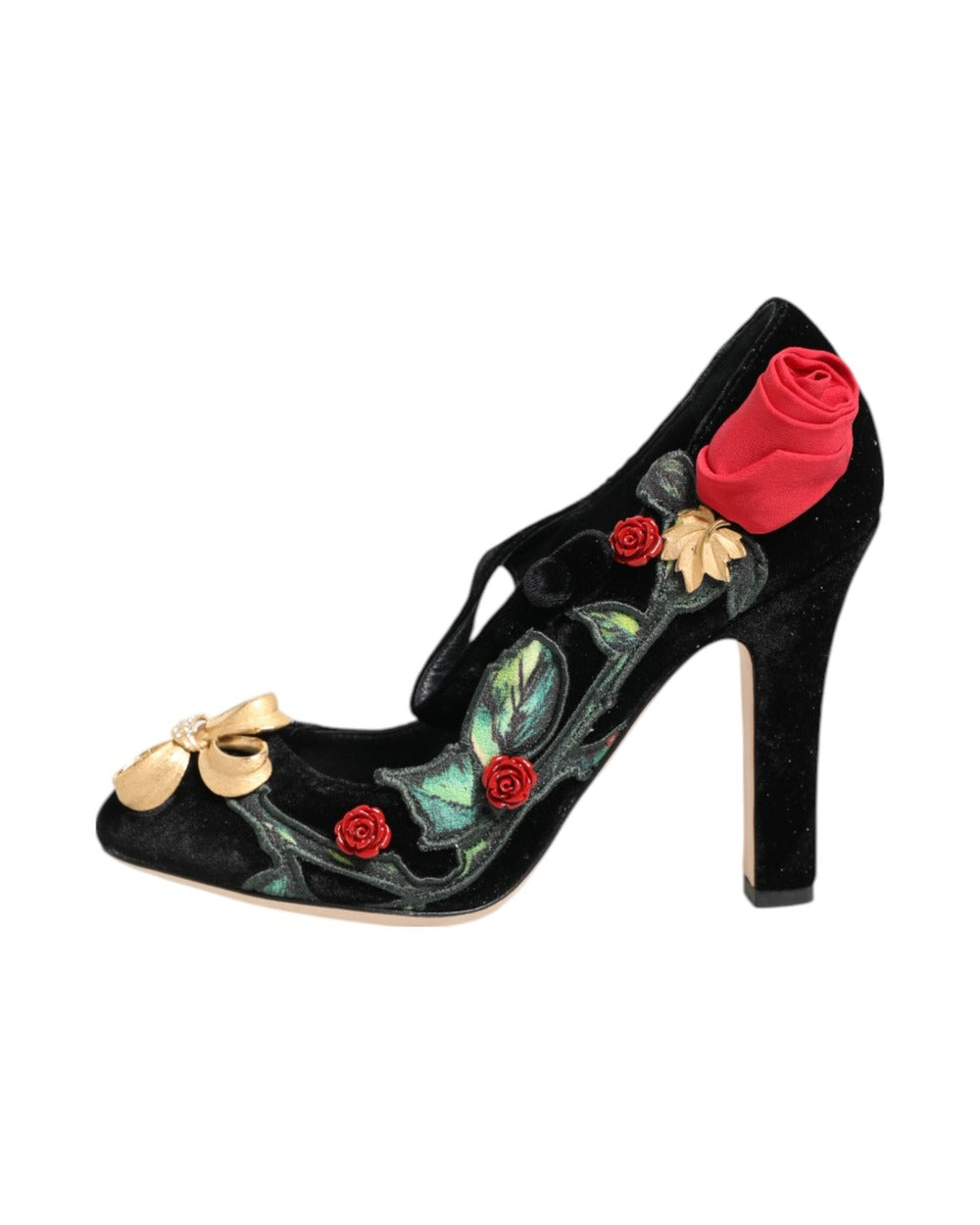 Dolce & Gabbana Black Roses Crystal Brooch Mary Jane Shoes