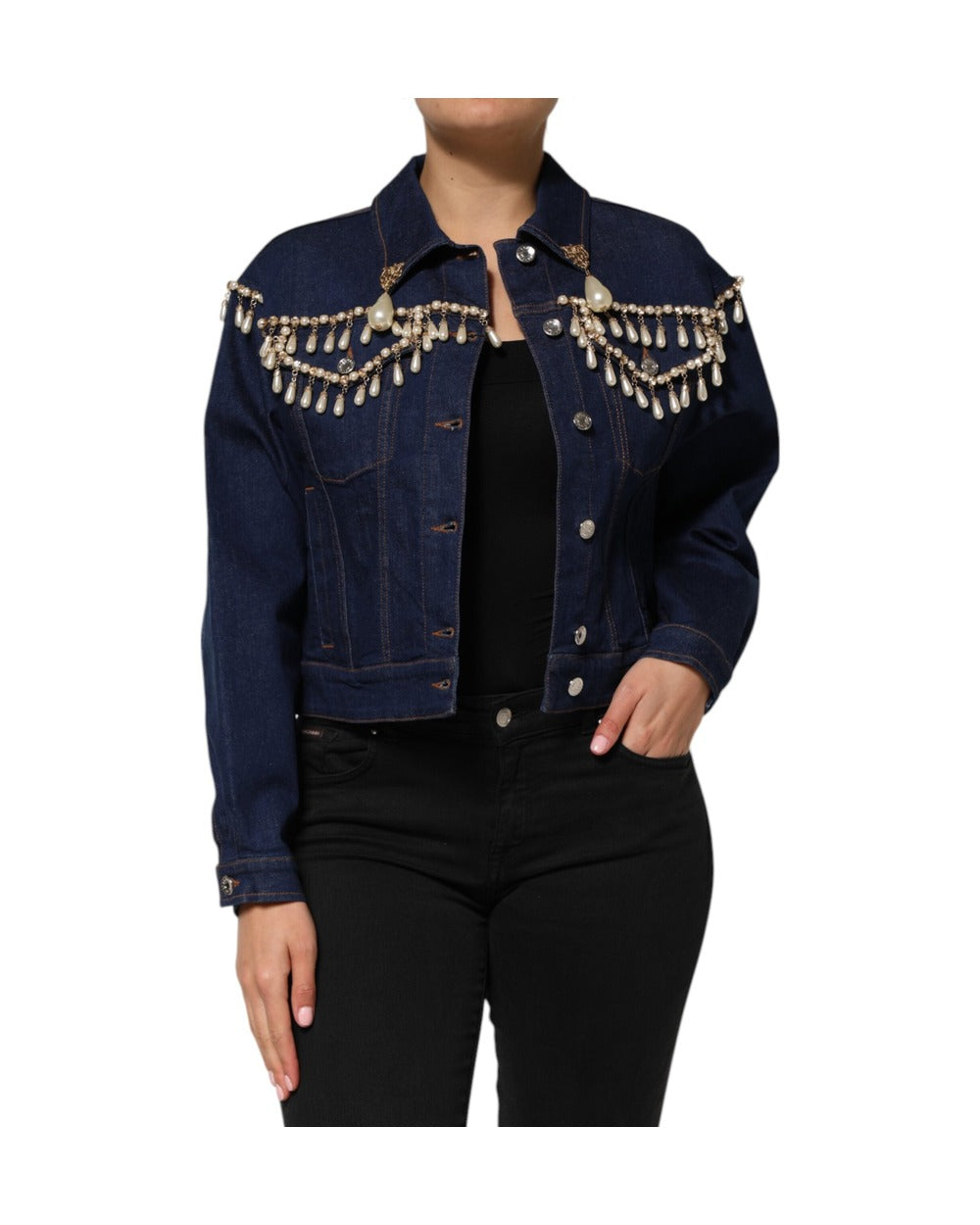Dolce & Gabbana Blue Cotton Denim Crystal Embellished Jacket