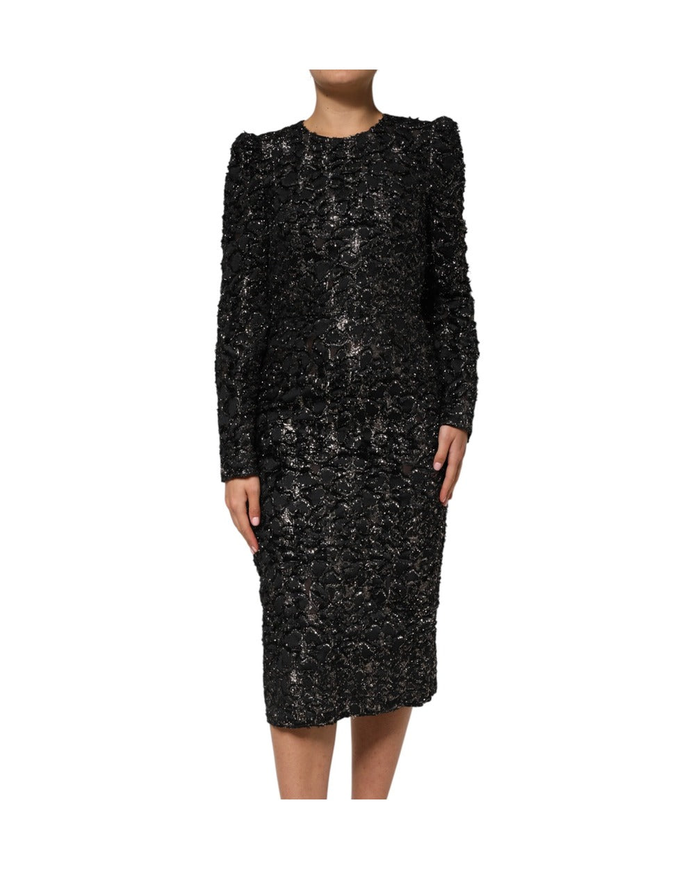 Dolce & Gabbana Black Sequin Bouclé Tweed Sheath Dress
