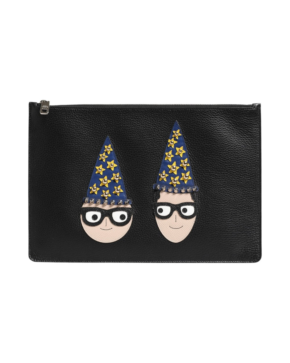 Dolce & Gabbana Black Leather #DGFAMILY Embellished Men Clutch Pouch Bag