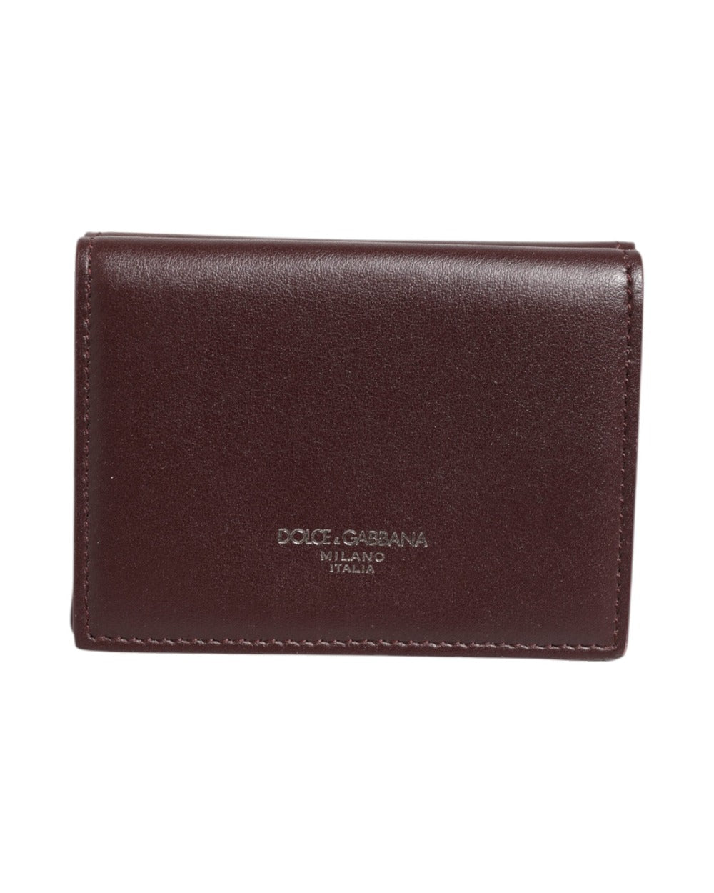 Dolce & Gabbana Leather Embossed Logo Trifold Men Card Holder Dark Brown