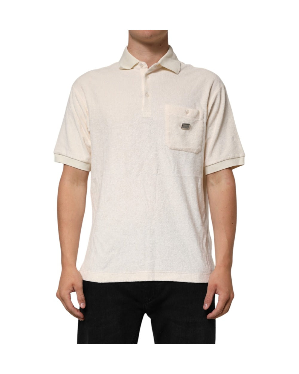 Dolce & Gabbana Ivory Cotton Terry Logo Pocket Polo T-shirt