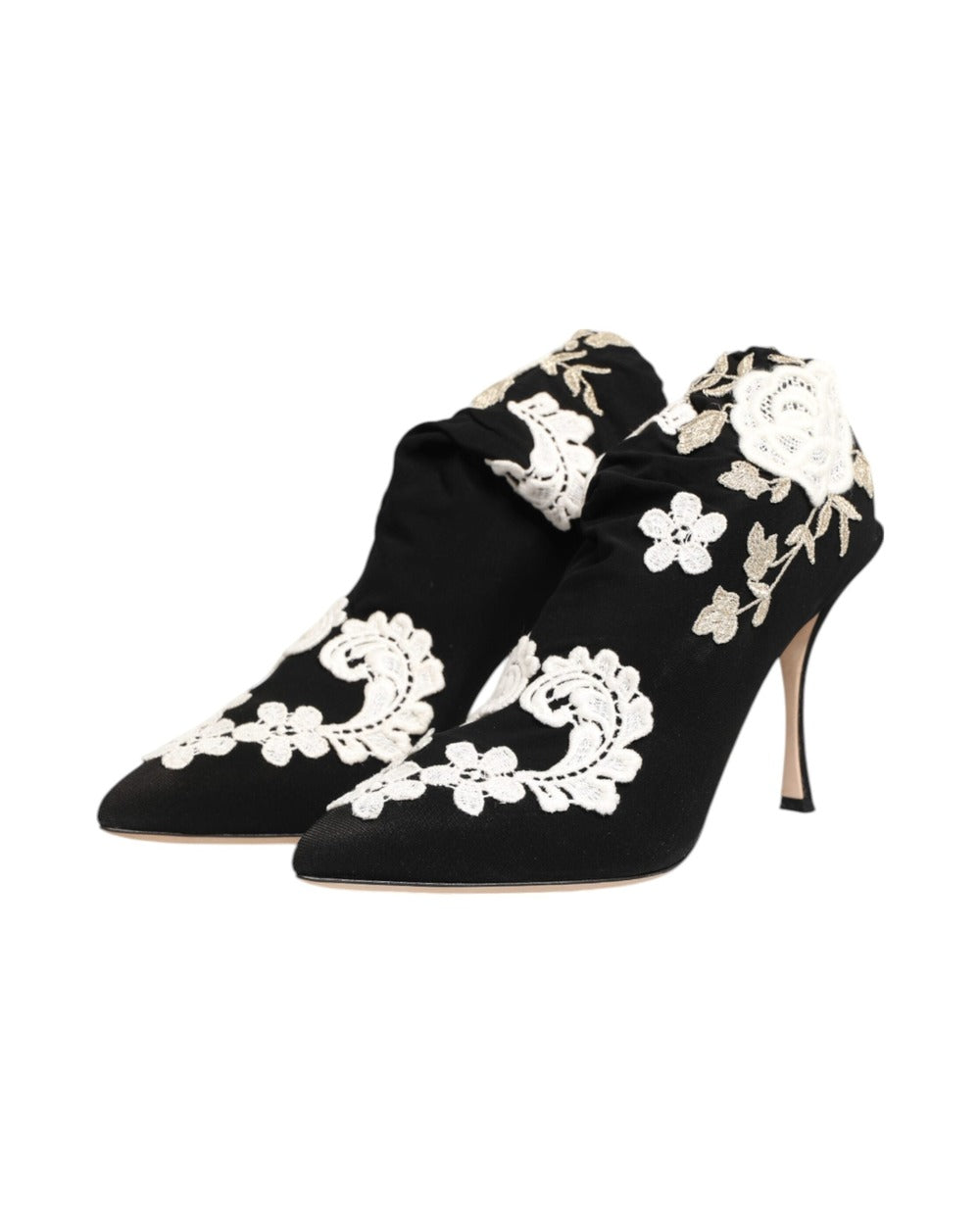 Dolce & Gabbana Black White Embroidered Jersey Stiletto Boots Shoes