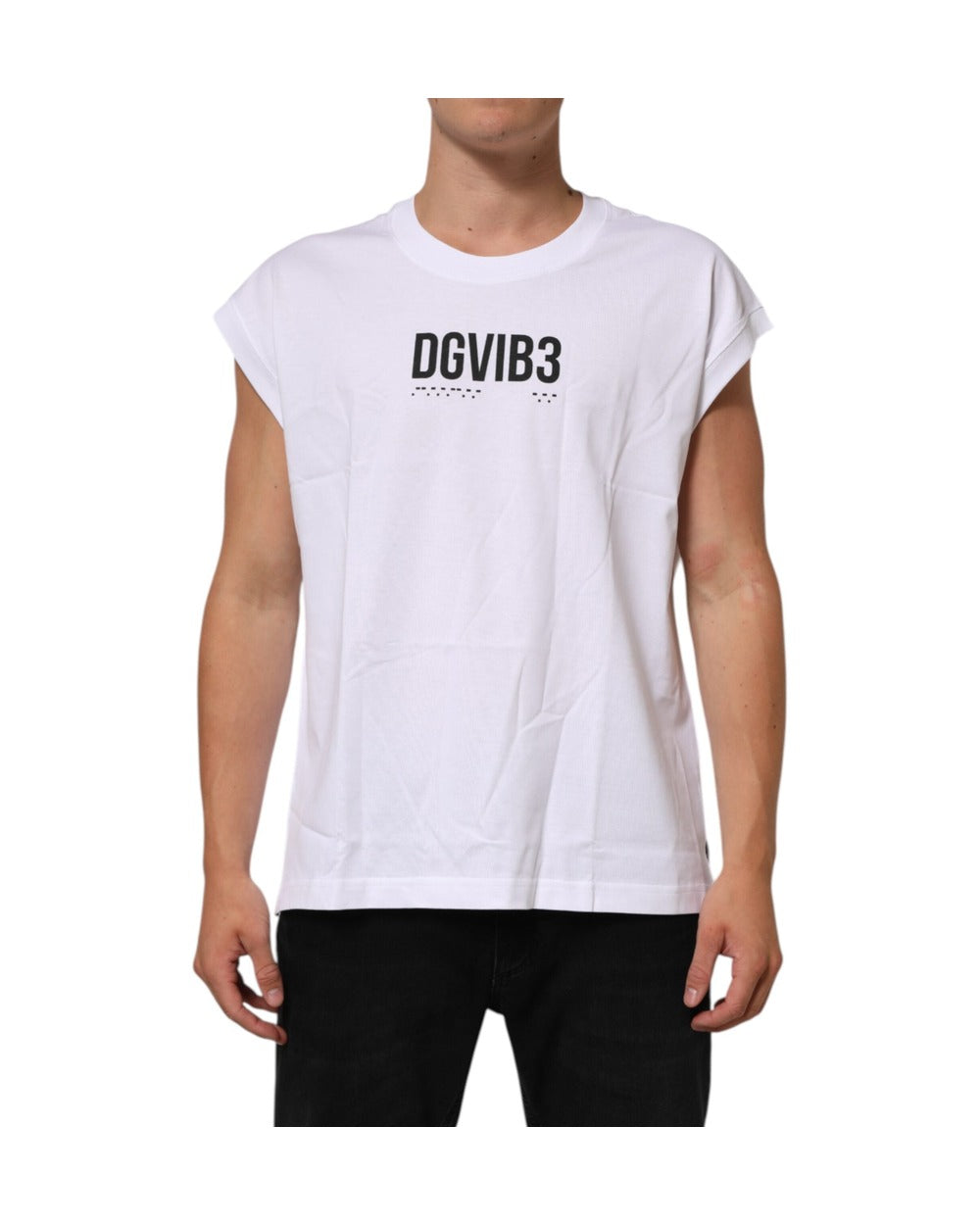 Dolce & Gabbana White Cotton Sleeveless Printed Tank T-shirt