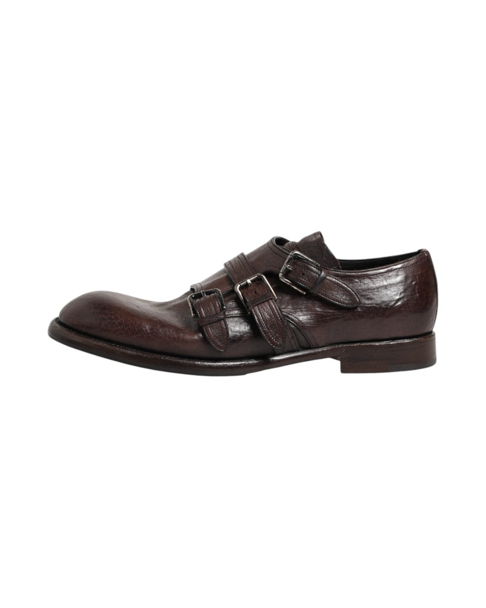 Dolce & Gabbana Brown Leather Monk Strap Formal Derby Shoes
