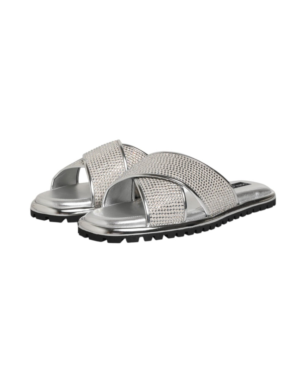 Dolce & Gabbana Silver Strass Slides Flats Slippers Shoes
