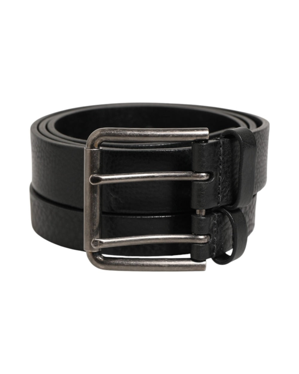 Dolce & Gabbana Black Double Strap Leather Silver Buckle Belt
