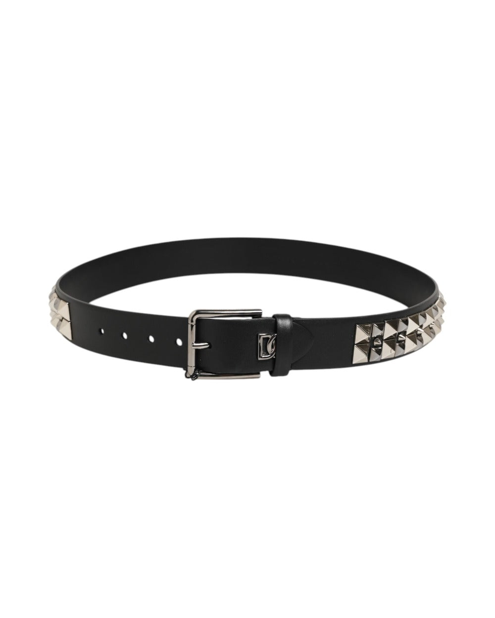 Dolce & Gabbana Black Calf Leather Studded Silver Buckle Belt