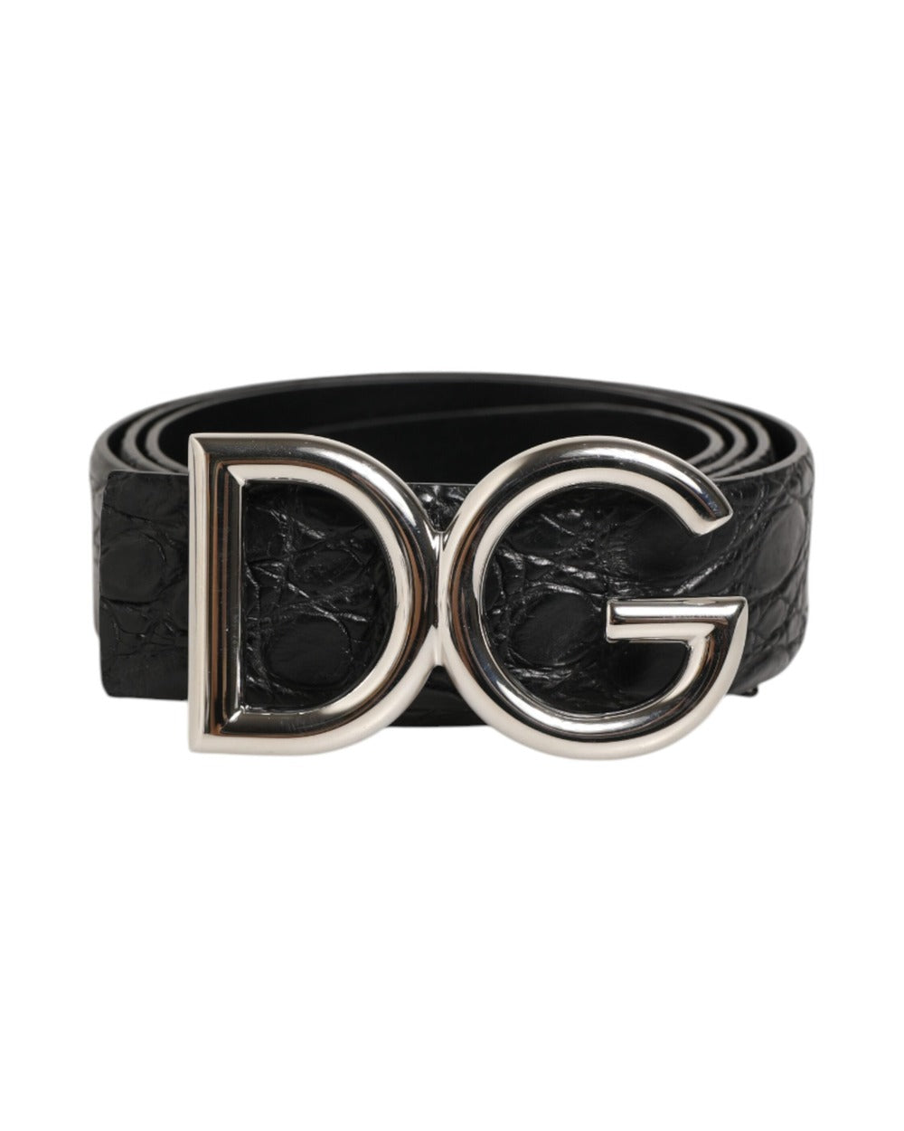 Dolce & Gabbana Black Exotic Leather DG Logo Buckle Belt