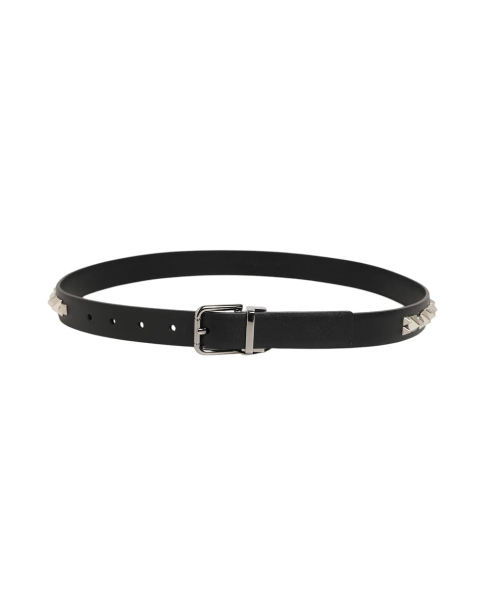 Dolce & Gabbana Black Leather Studded Silver-Tone Buckle Belt