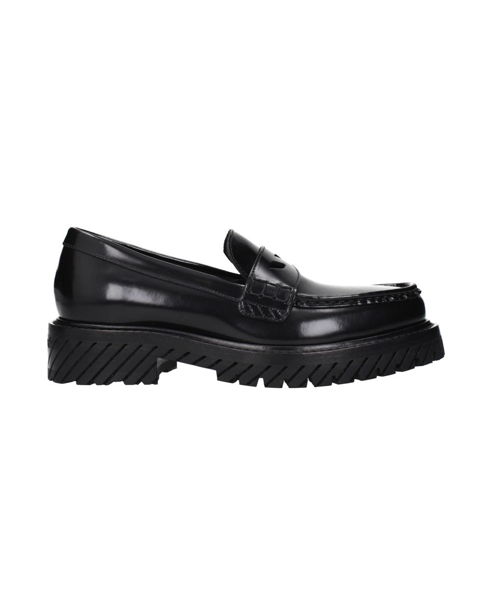 Off-White Black Leather Slip-On Loafers