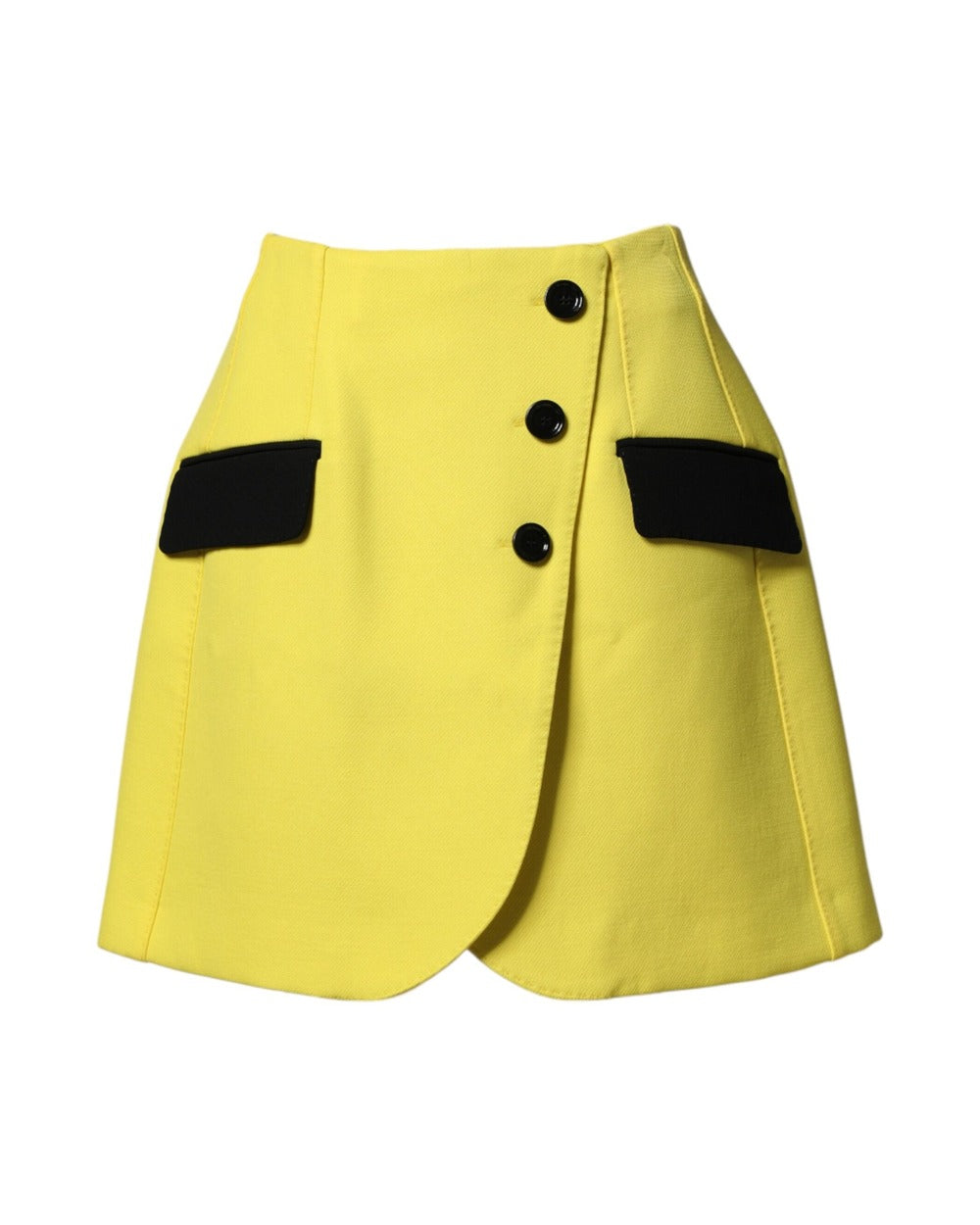 Dolce & Gabbana Yellow Wool Buttoned High Waist Mini Skirt