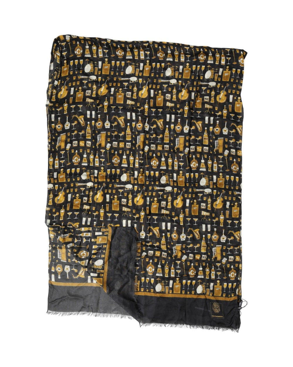 Dolce & Gabbana Black Jazz Club Print Neck Wrap Shawl Scarf