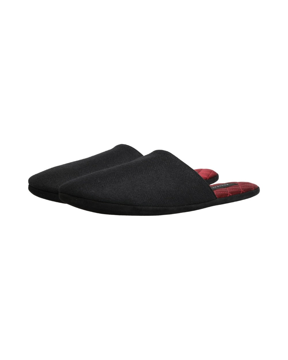 Dolce & Gabbana Black Wool Cashmere Red Quilted Slippers Shoes
